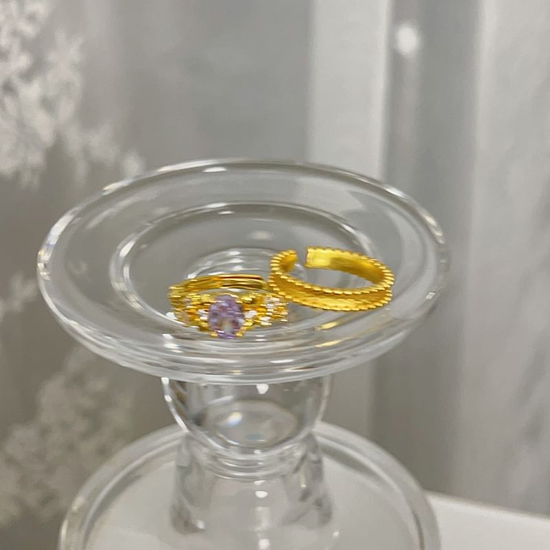 Brushed Alloy / Open Ring Set Rhinestone