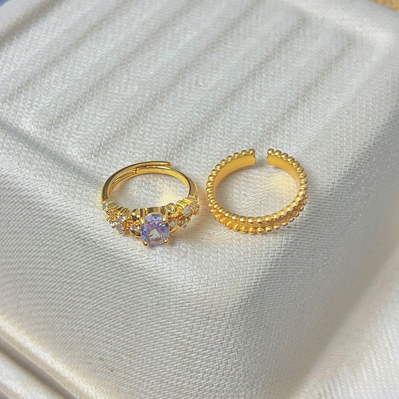 Brushed Alloy / Open Ring Set Rhinestone
