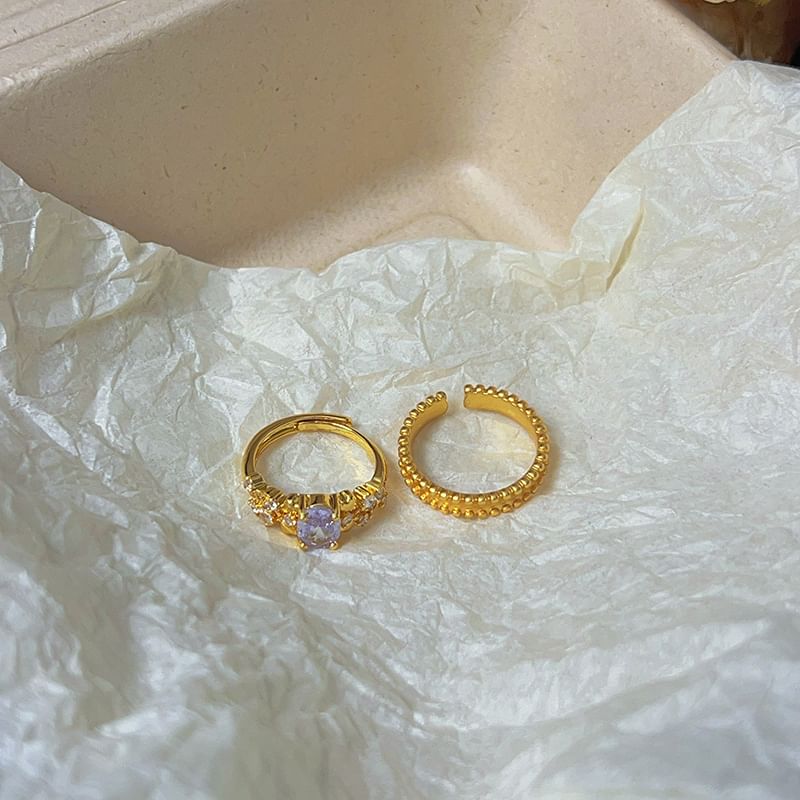 Brushed Alloy / Open Ring Set Rhinestone