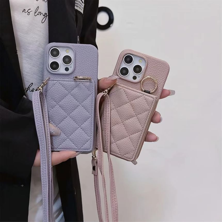 Case Lanyard Phone Card Faux with Leather Holder
