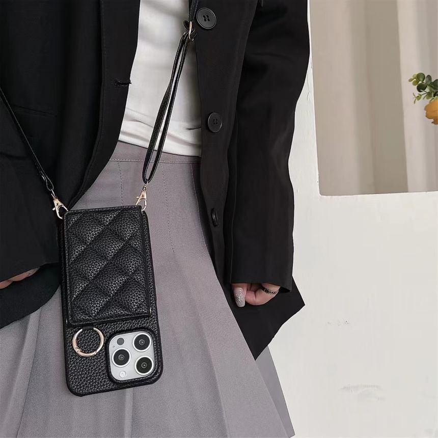 Case Lanyard Phone Card Faux with Leather Holder