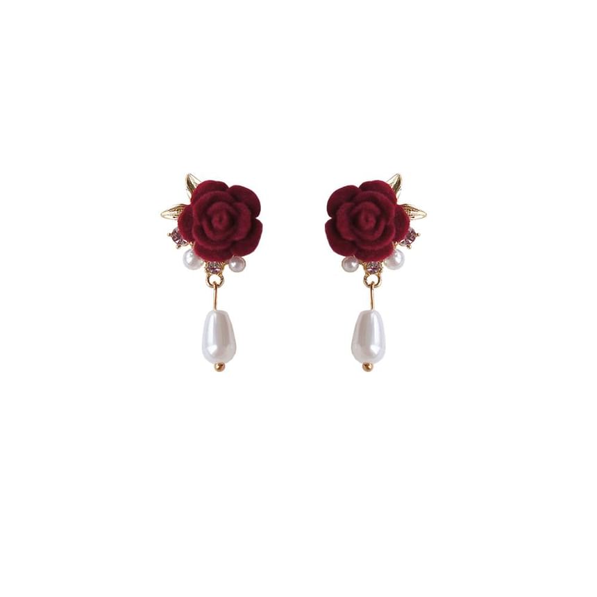 Clip Faux / On Pearl Rose Earring Drop