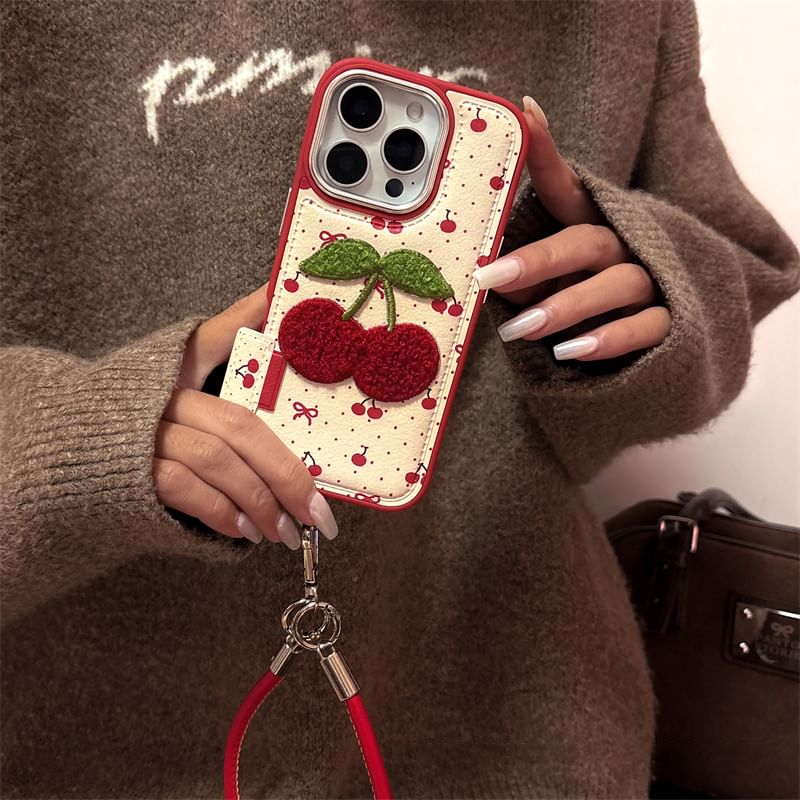 Case Set Strap Cherry Phone Embroidered /