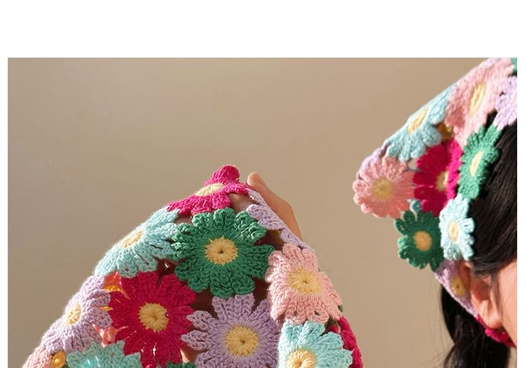 Knit Triangle Floral Head Scarf