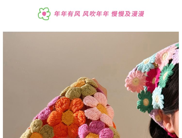 Knit Triangle Floral Head Scarf