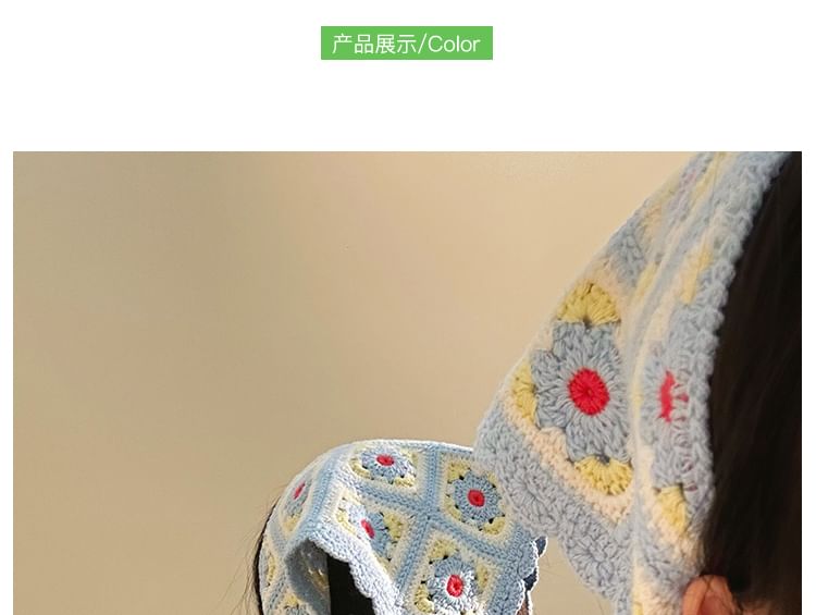 Plaid Floral Scarf Knit Head Triangle