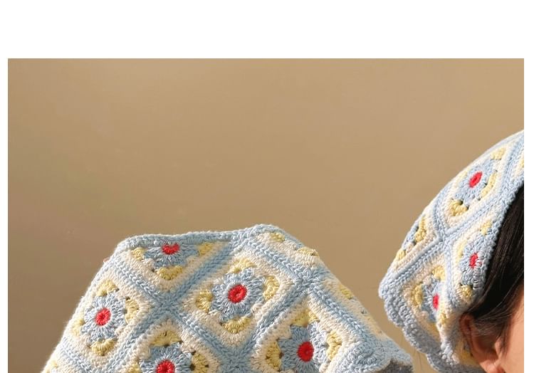 Plaid Floral Scarf Knit Head Triangle