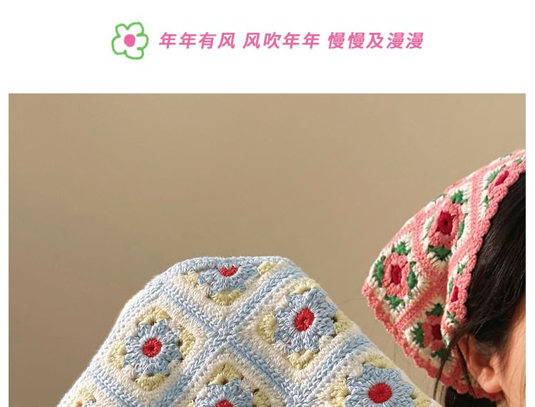 Plaid Floral Scarf Knit Head Triangle