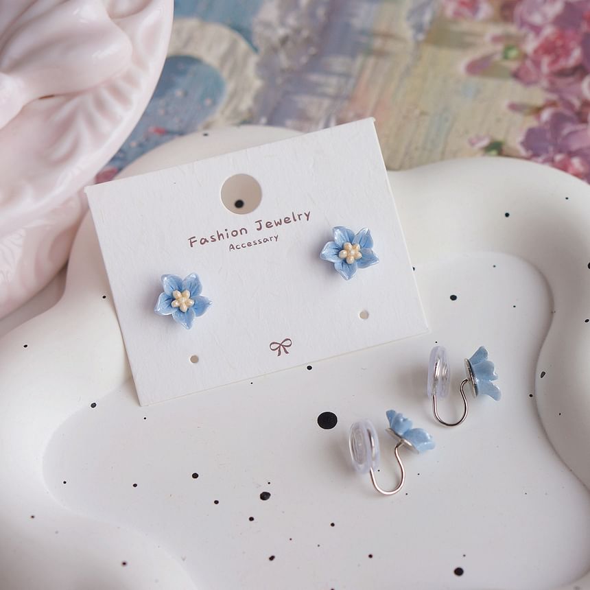 On Clip Flower Stud Earring /