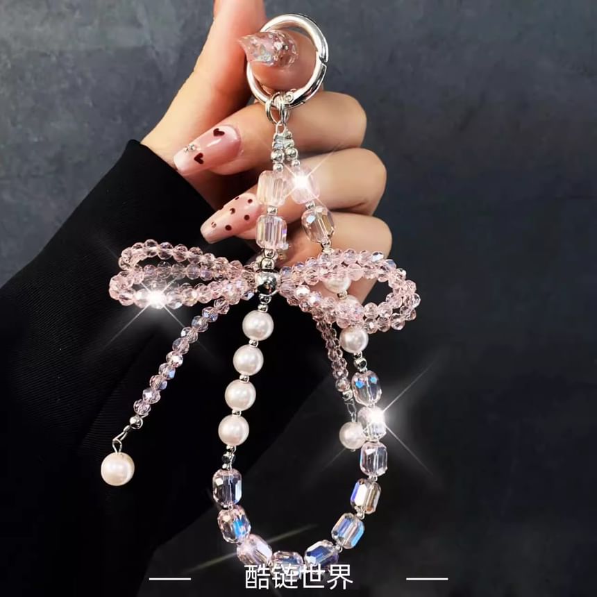 Strap Pearl Faux Crystal Bow Pad with Phone Lanyard