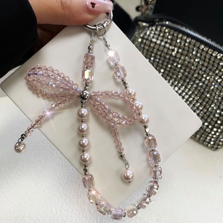 Strap Pearl Faux Crystal Bow Pad with Phone Lanyard