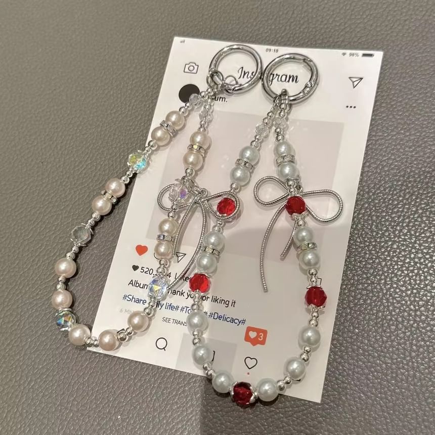 Bow Faux Pad Phone Lanyard with Pearl Strap
