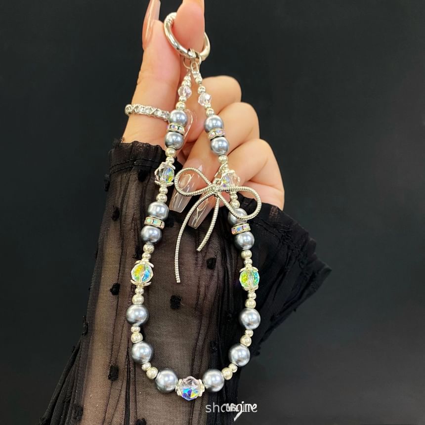 Bow Faux Pad Phone Lanyard with Pearl Strap