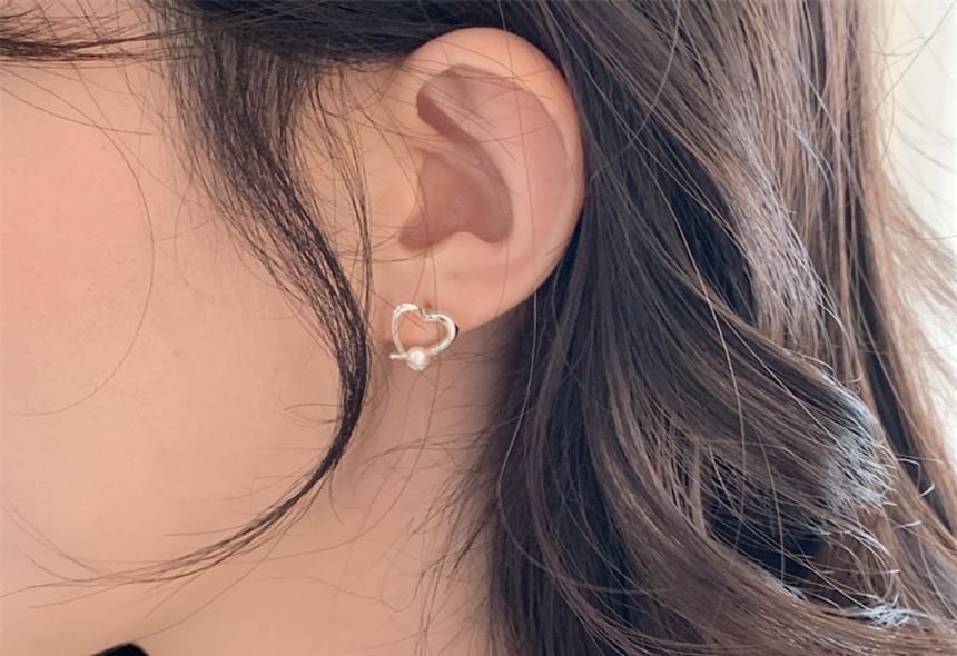 Earring 925 Heart Faux Stud Sterling Silver Pearl