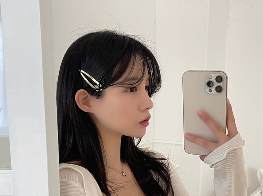 Bow Clip Hair Set Alloy Beaded