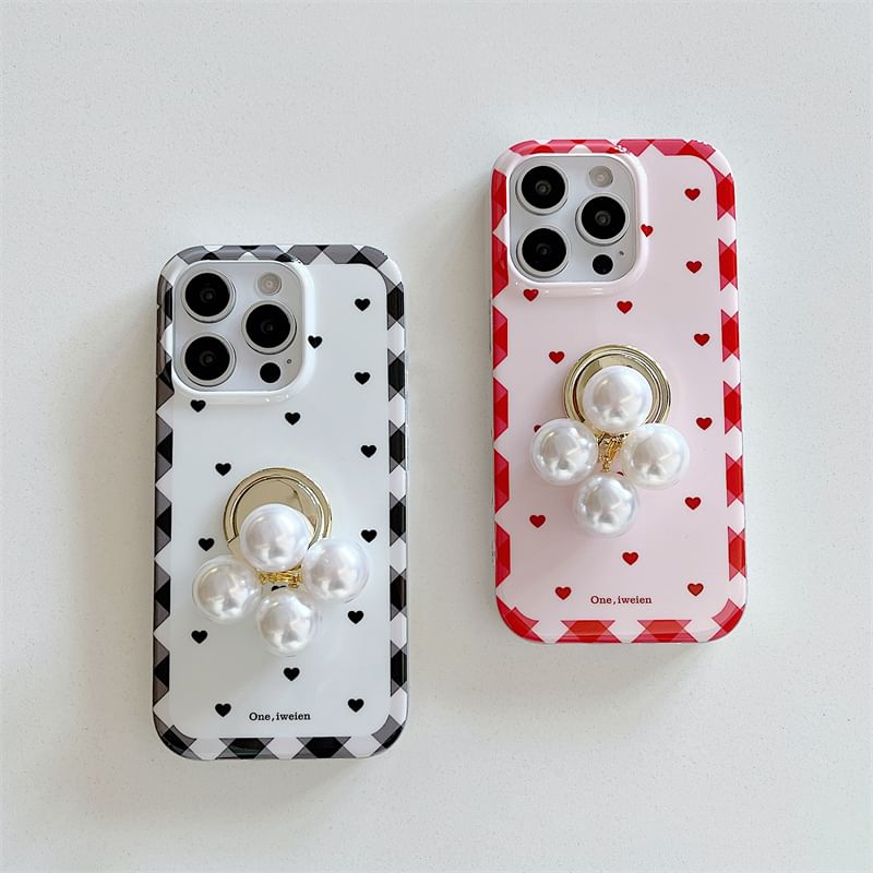 Heart Set Case Pearl / Finger Faux Ring Phone