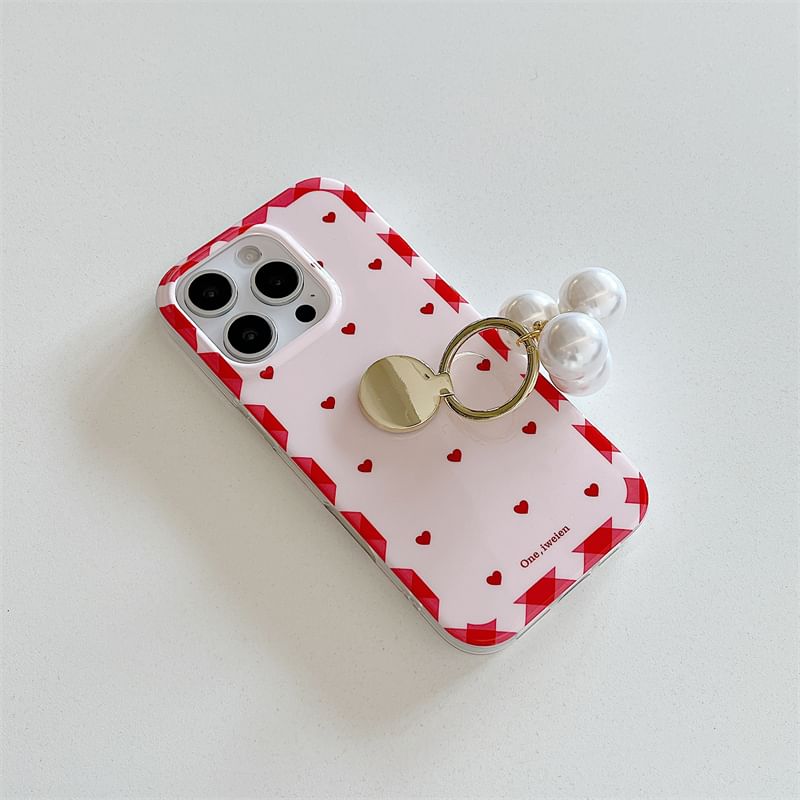 Heart Set Case Pearl / Finger Faux Ring Phone