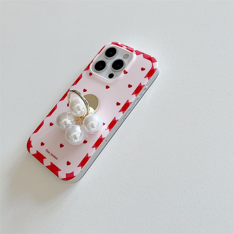 Heart Set Case Pearl / Finger Faux Ring Phone