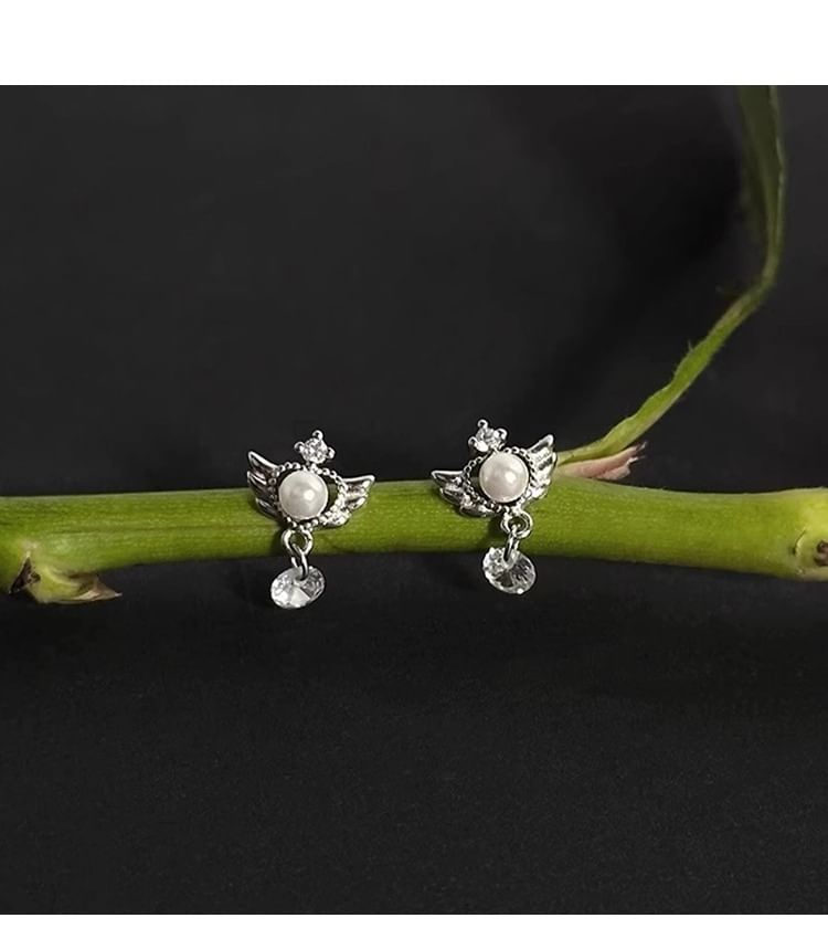 Earring Pearl Drop Faux Alloy Wings
