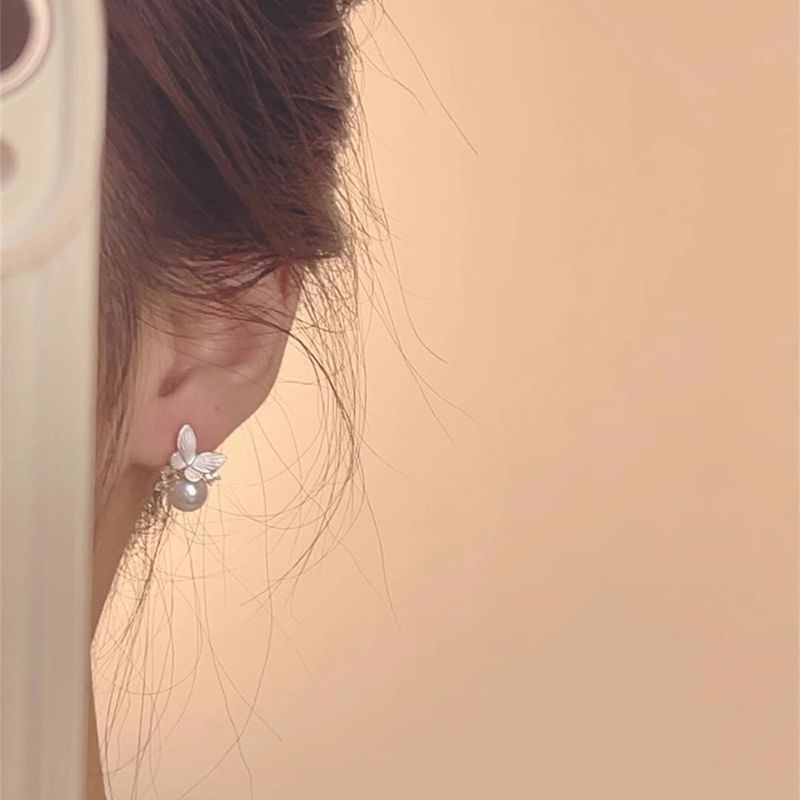 Alloy Earring Drop Faux Pearl Butterfly