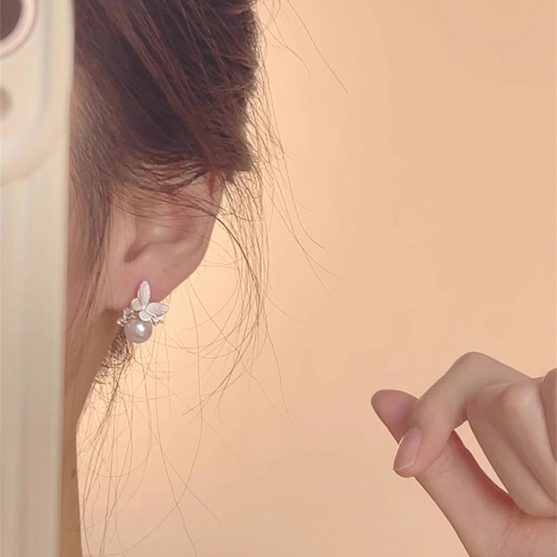 Alloy Earring Drop Faux Pearl Butterfly