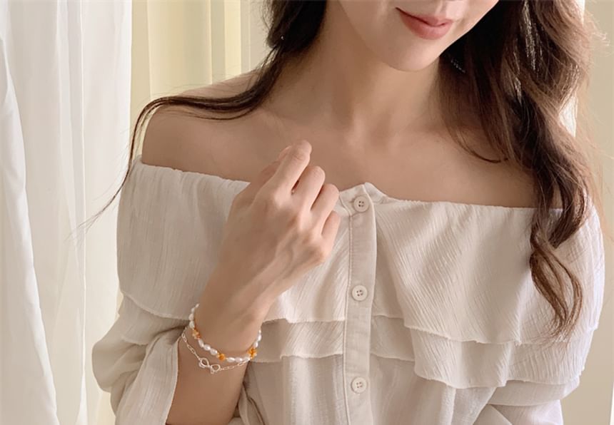 Natural Pearl / Bracelet Sterling Beaded 925 Bow Silver