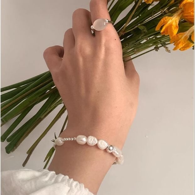 Silver Faux Pearl Beaded Sterling 925 Bracelet