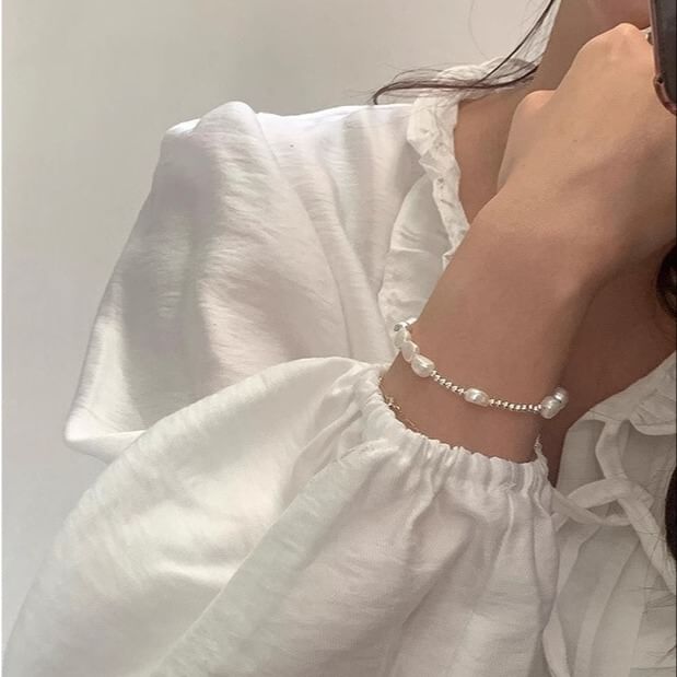 Silver Faux Pearl Beaded Sterling 925 Bracelet