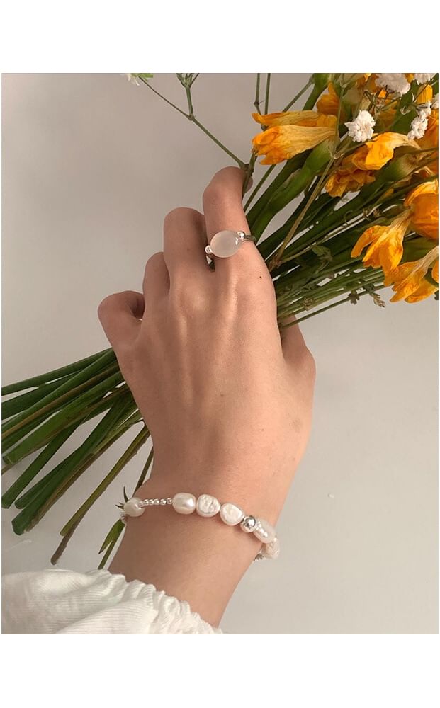 Silver Faux Pearl Beaded Sterling 925 Bracelet