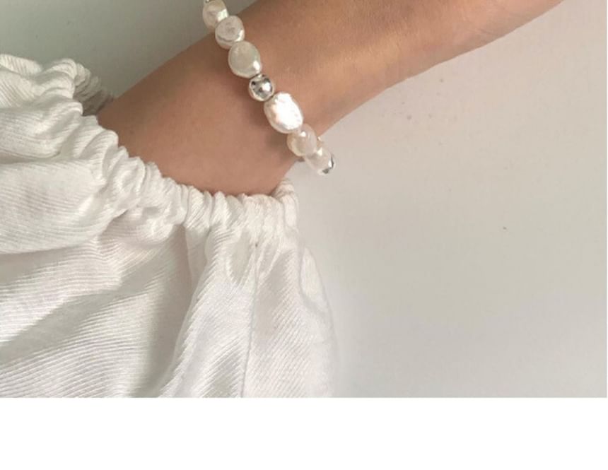 Silver Faux Pearl Beaded Sterling 925 Bracelet