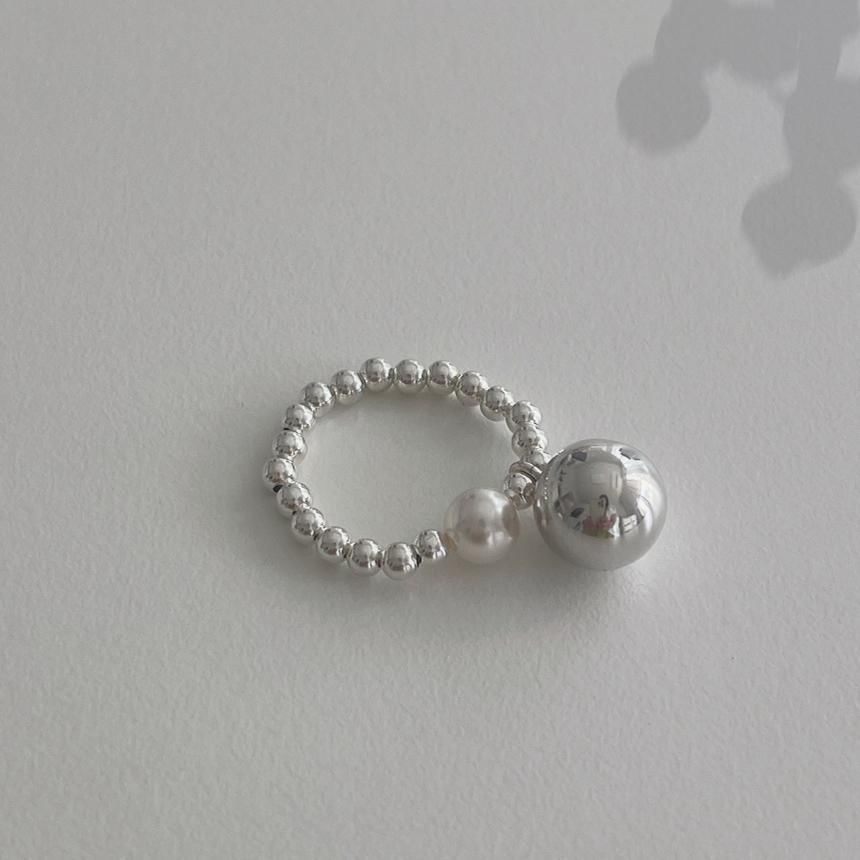 Ring Beaded Faux Sterling Elastic Silver 925 Pearl