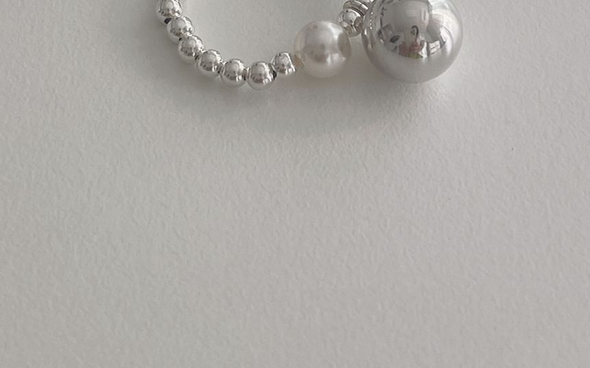 Ring Beaded Faux Sterling Elastic Silver 925 Pearl