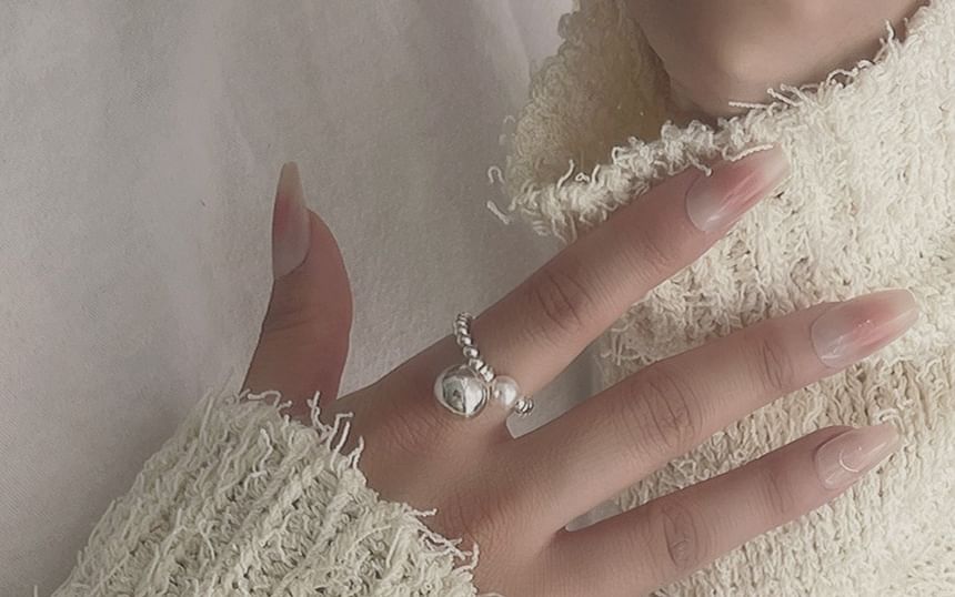 Ring Beaded Faux Sterling Elastic Silver 925 Pearl