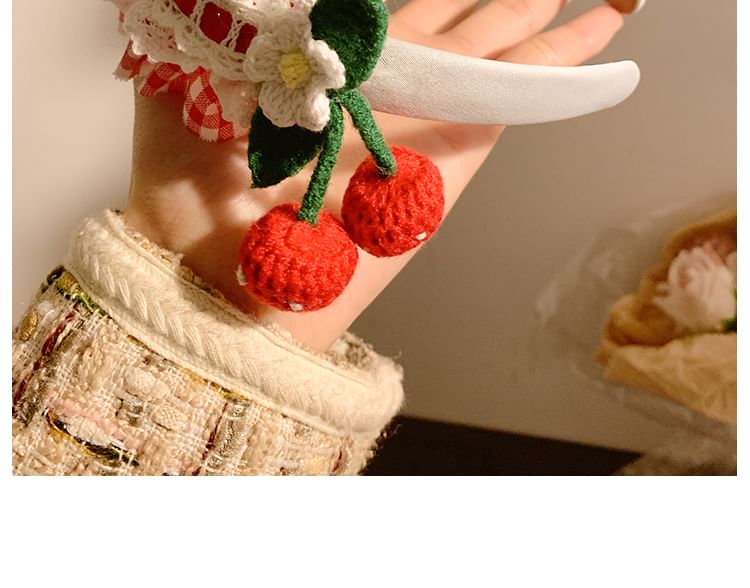 Plaid Detail Cherry Ruffle Headband