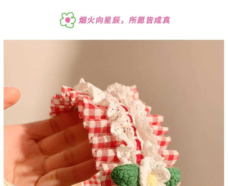 Plaid Detail Cherry Ruffle Headband