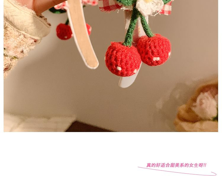 Plaid Detail Cherry Ruffle Headband