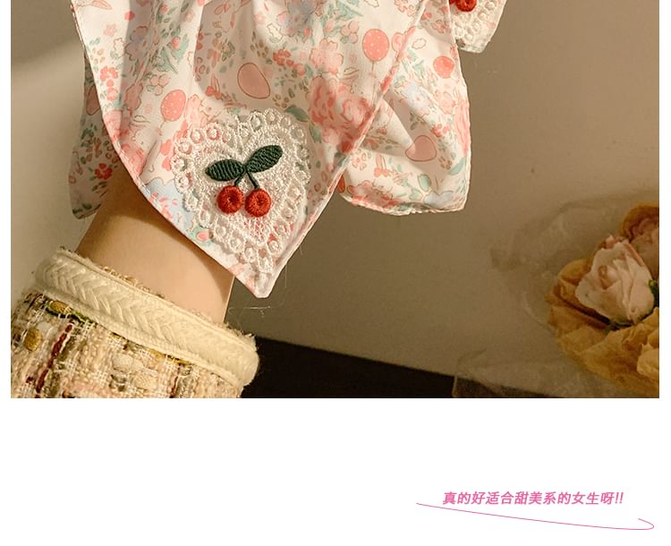 Scrunchie Floral Applique Print Square Cherry