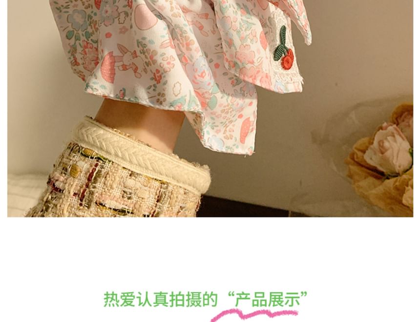 Scrunchie Floral Applique Print Square Cherry