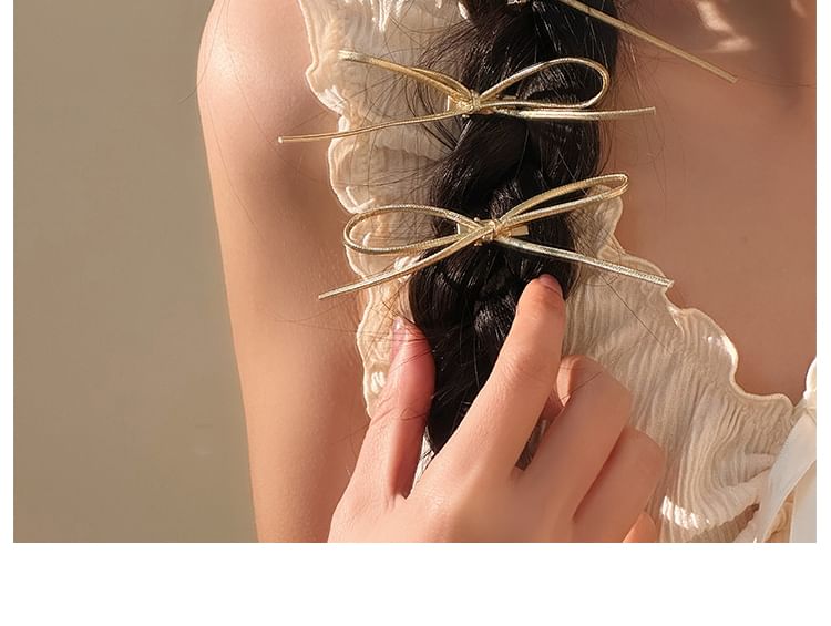 Clip Hair Metallic Bow Set