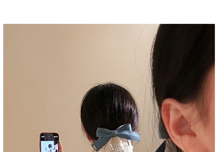 Denim Ruffle Panel Hair Bow Clip