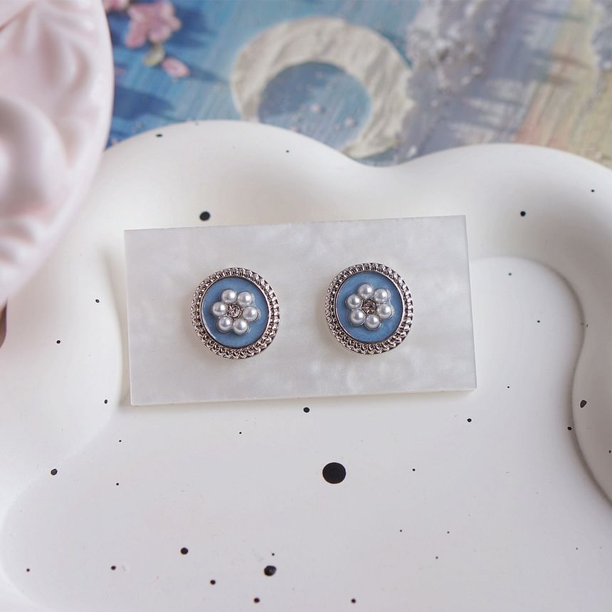 Ear Pearl Flower / Faux Earring Rhinestone Clip-On Stud