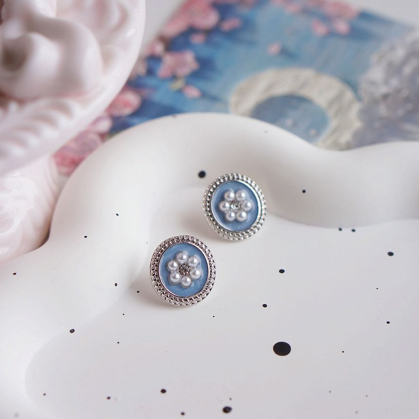 Ear Pearl Flower / Faux Earring Rhinestone Clip-On Stud