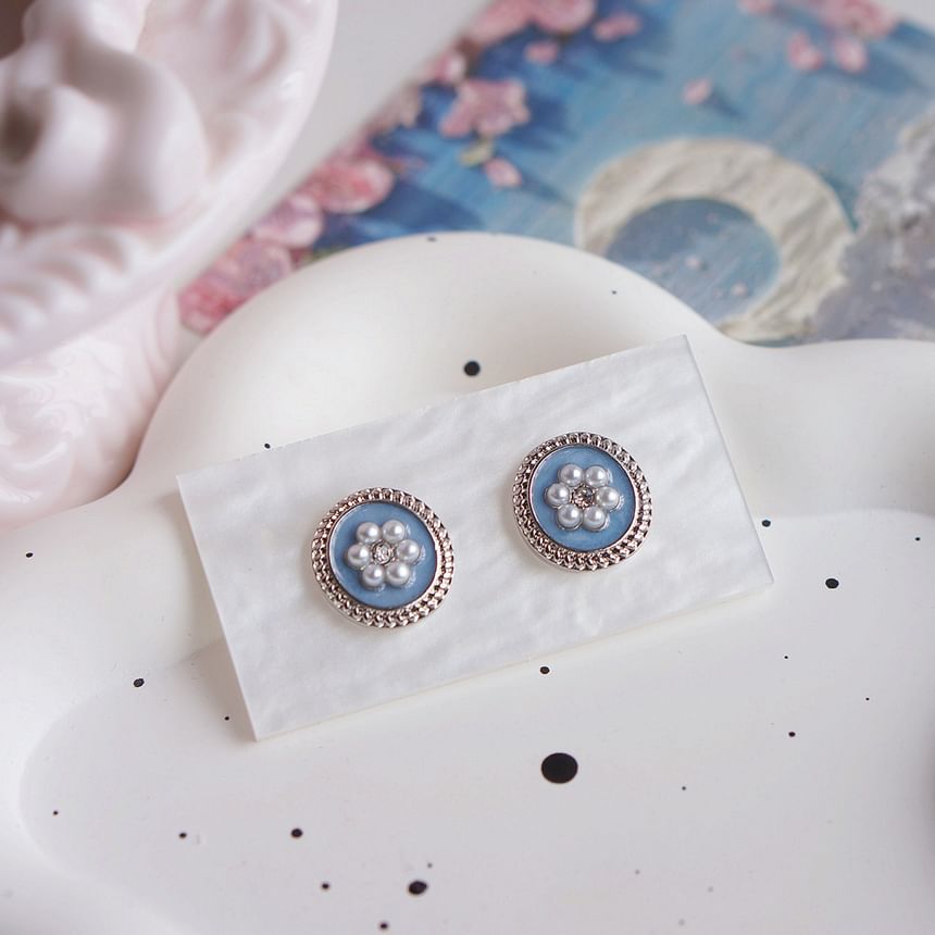 Ear Pearl Flower / Faux Earring Rhinestone Clip-On Stud
