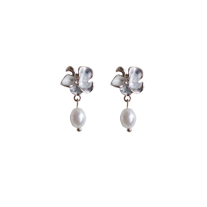/ Earring Pearl Butterfly Clip-On Faux Drop