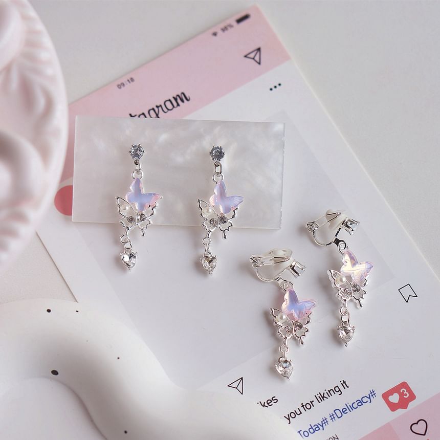 Clip-On Earring Butterfly Rhinestone Pearl Faux / Drop