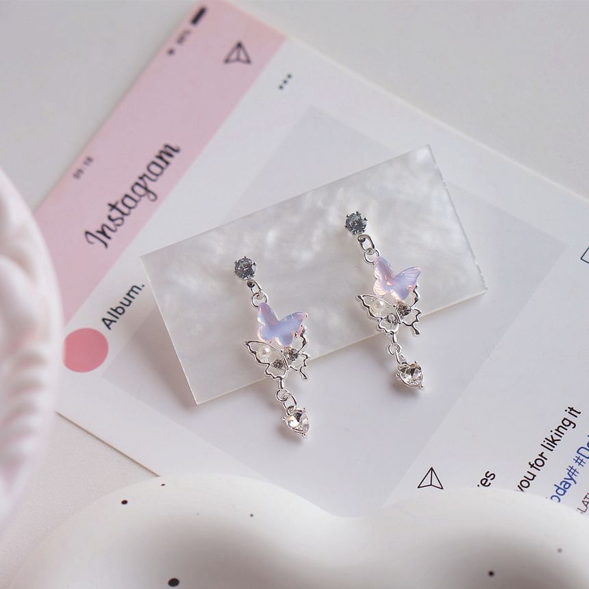 Clip-On Earring Butterfly Rhinestone Pearl Faux / Drop