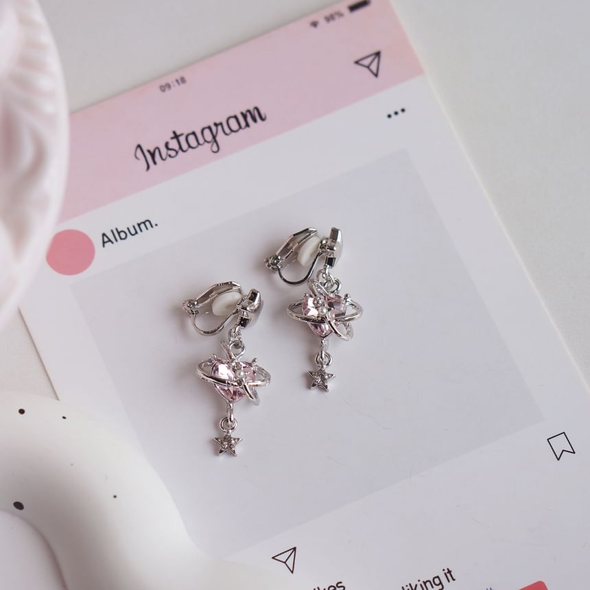 Star Heart Rhinestone / Drop Clip-On Earring