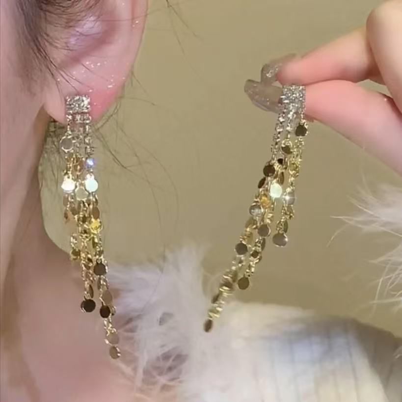 Tassel Dangle Earring Rhinestone Long