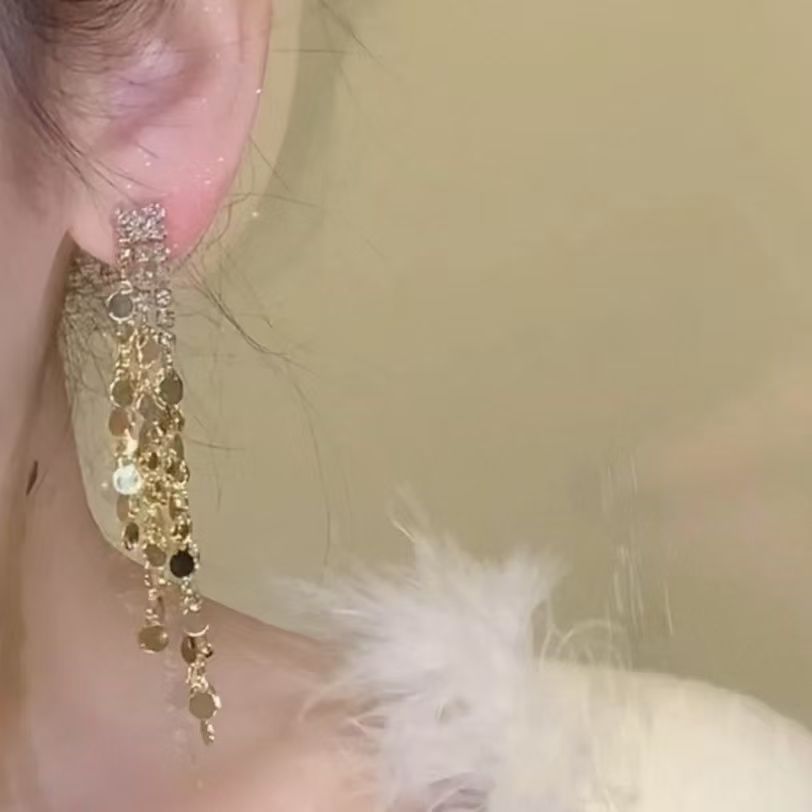 Tassel Dangle Earring Rhinestone Long