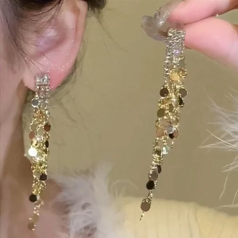 Tassel Dangle Earring Rhinestone Long